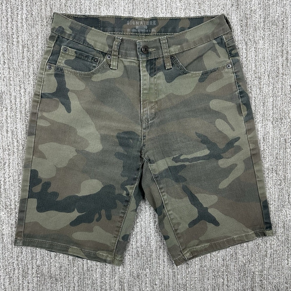 Signature Levi Strauss Camo Jean Shorts Mens Green Camouflage Size 28 (30x10")